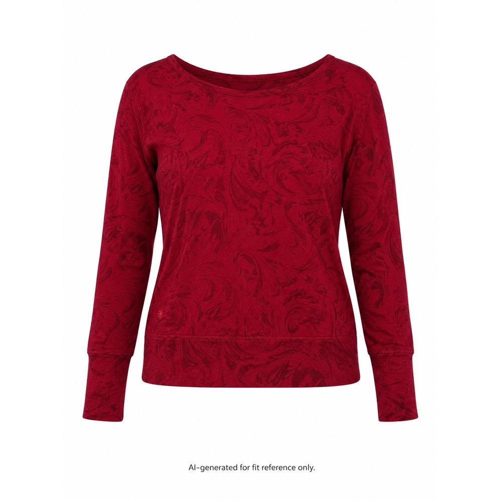 Athleta Sweatshirt Womens Small Red Marble Swirl Print V-Neck Pullover Fleece